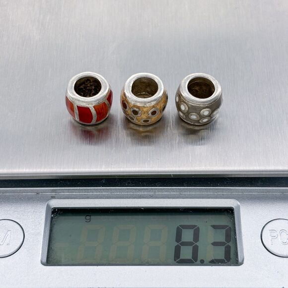 Lot of 3 Sterling Silver 925 Red Yellow Gray Enamel Spacer Charm Beads - Picture 6 of 6